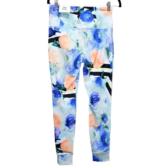 Reebok Lux Bold Tight Womens Leggings M Sweatwick Stretch Fabric Floral Print Mu - Picture 2 of 11